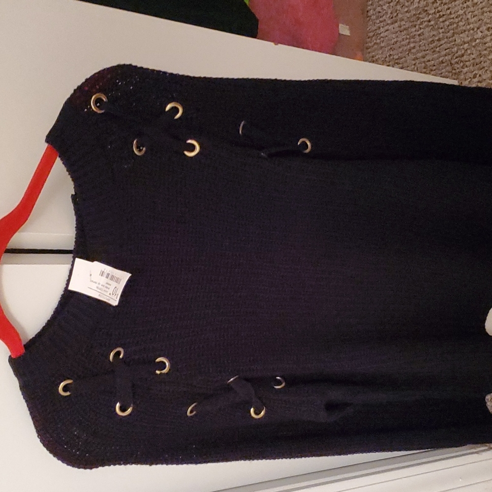 Lace up detail black sweater size Medium